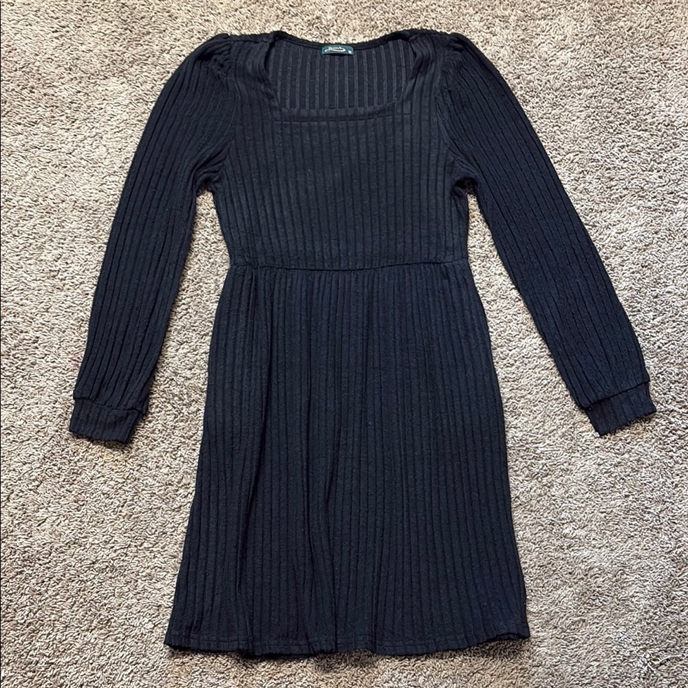 Black Ribbed Long Sleeve Dress